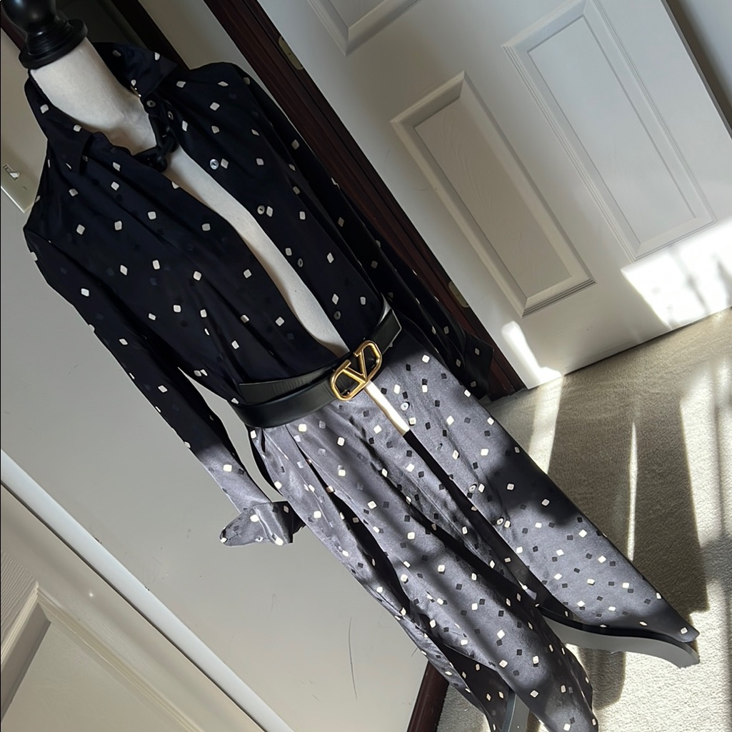 Elegant Black And White Polka Dot Shirt Dress
